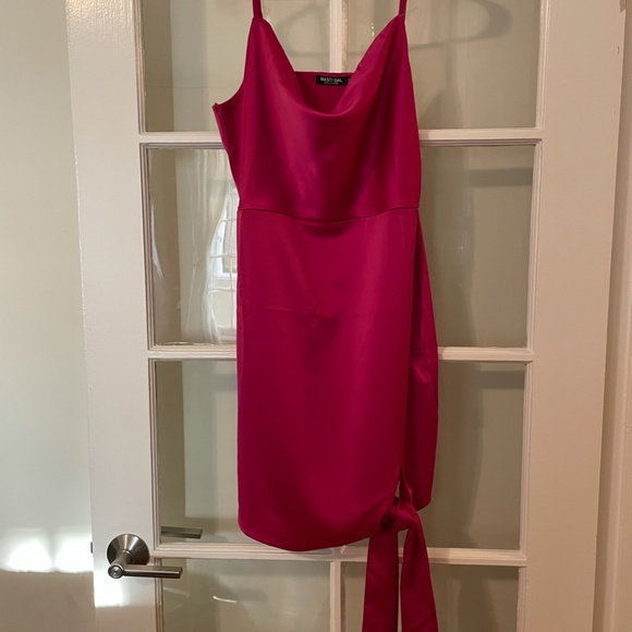 Satin Mini Dress (Hot Pink) - Picture 2 of 4